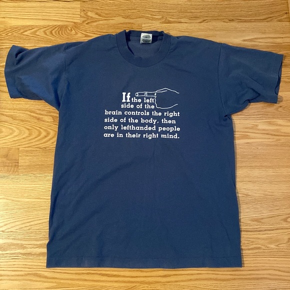 Vintage funny 90s fruit of the loom left handed t-shirt navy blue single stitch - Picture 1 of 5